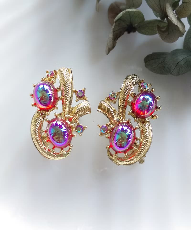 Vintage Jewelry 西洋古董飾品 紅螢蛋 夾式耳環