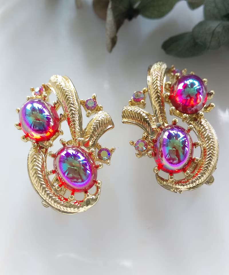 Vintage Jewelry 西洋古董飾品 紅螢蛋 夾式耳環