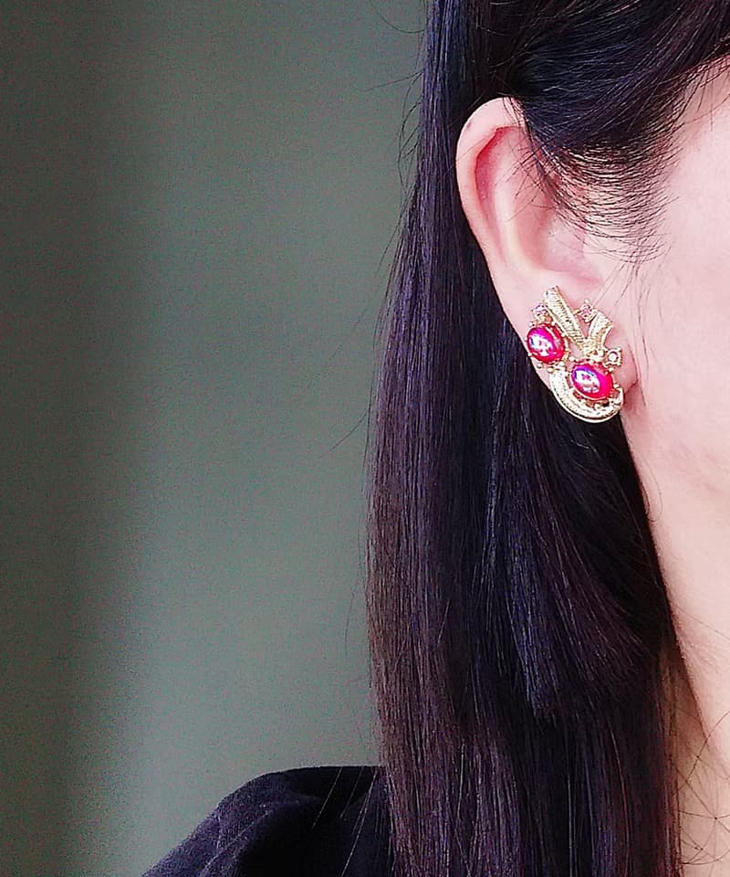 Vintage Jewelry 西洋古董飾品 紅螢蛋 夾式耳環