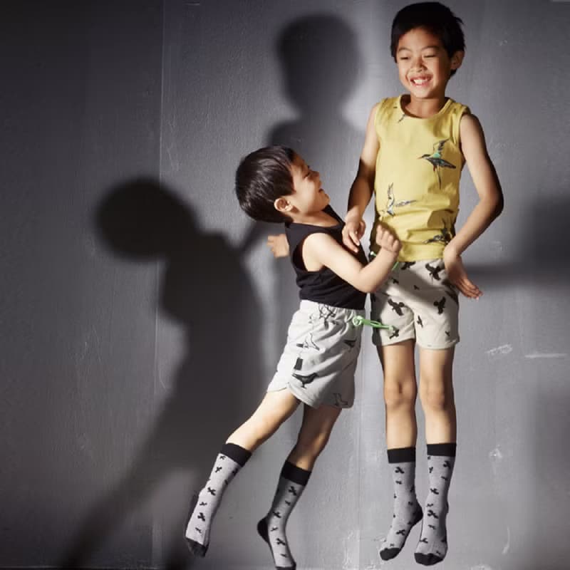 Moi Kids 冰島有機棉童裝短褲6M-12M灰綠大渡鴨
