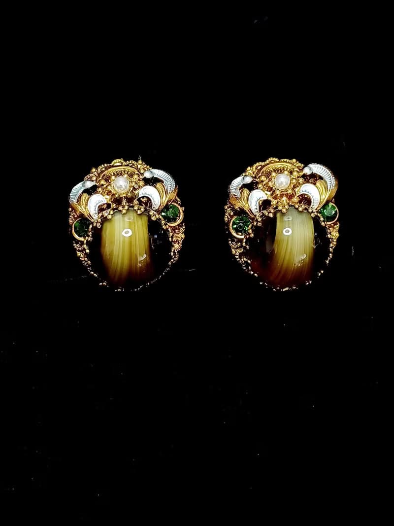 vintage jewelry  西德製 古董貓眼琉璃 夾式耳環