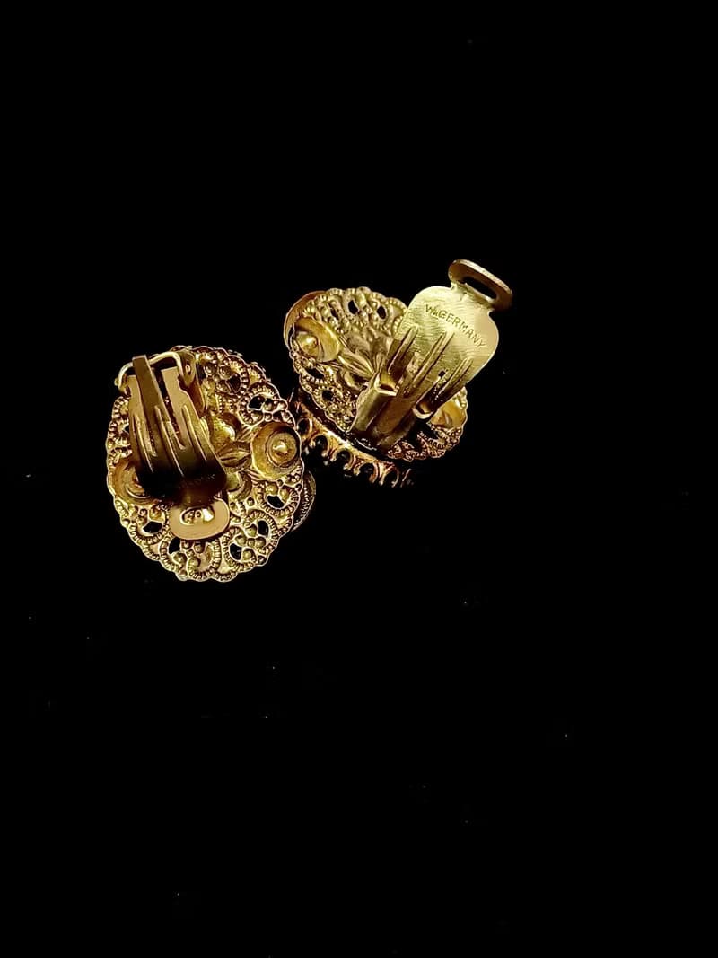 vintage jewelry  西德製 古董貓眼琉璃 夾式耳環