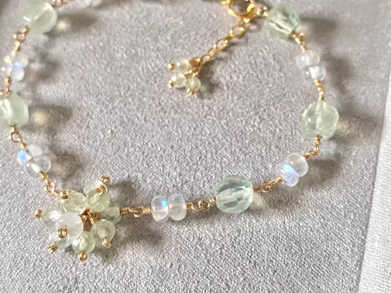 葡萄石 月光石 小花球 || 14KGF注金 手鍊