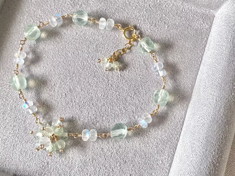 葡萄石 月光石 小花球 || 14KGF注金 手鍊