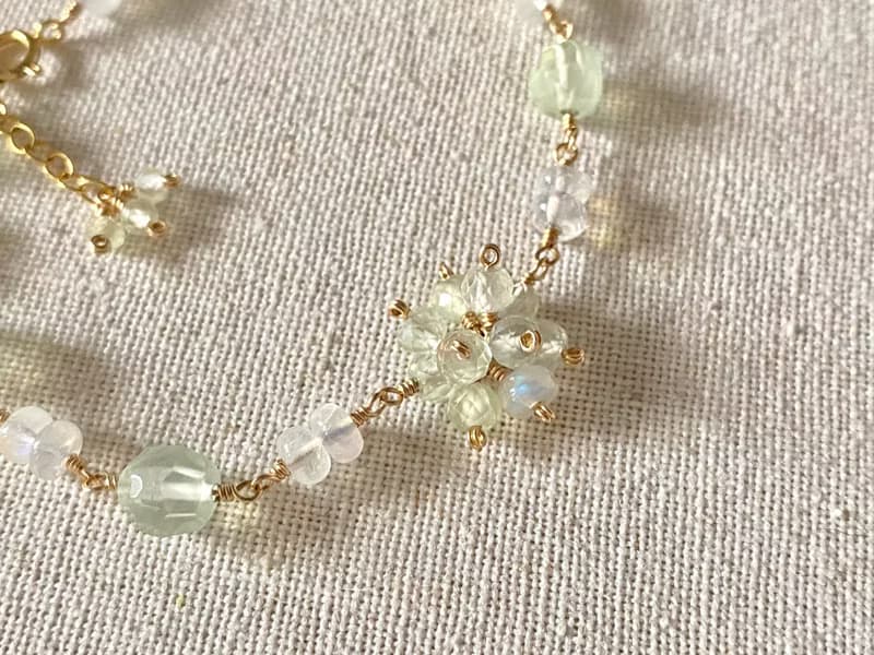 葡萄石 月光石 小花球 || 14KGF注金 手鍊