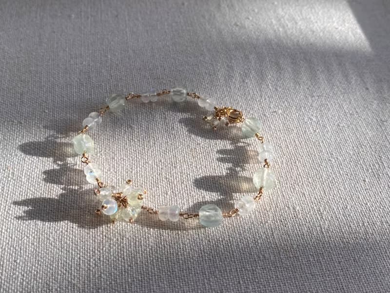 葡萄石 月光石 小花球 || 14KGF注金 手鍊