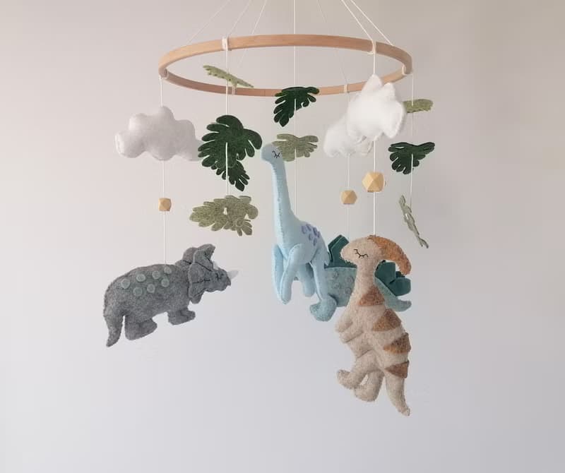 Dinosaur Baby Mobile Felt,Baby Shower Gift,Dino Crib Cot Nursery Mobile Decor