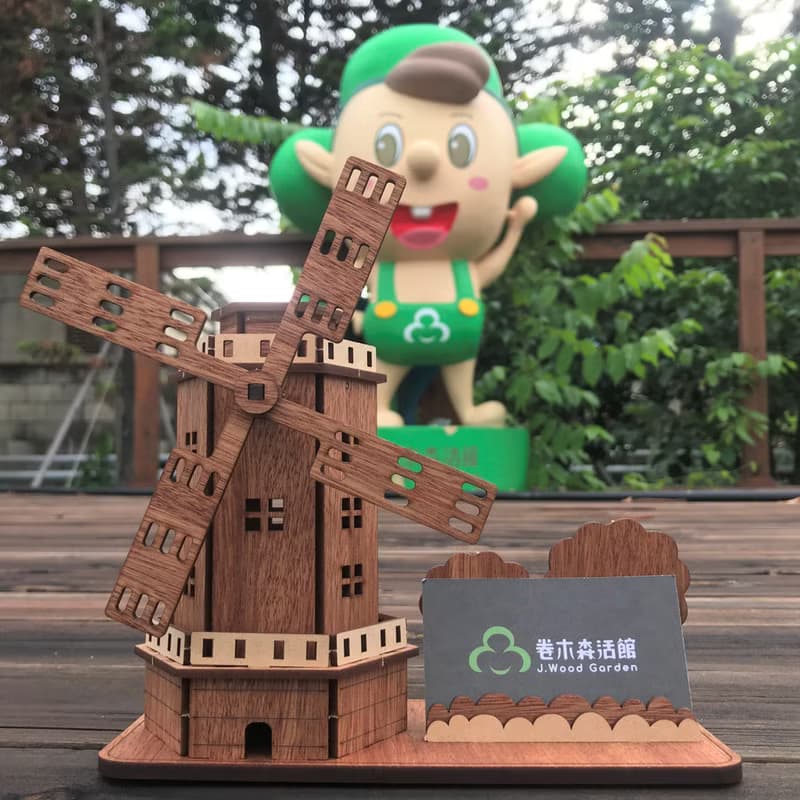 【手作DIY】風車造型 名片架 辦公室用品 實用 木質 質感