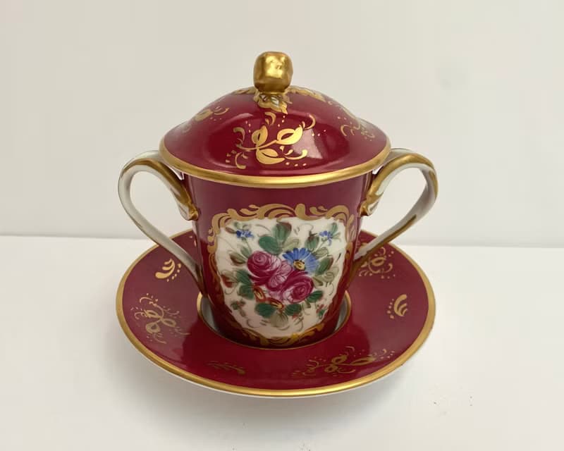 有蓋碗糖碗附碟陶瓷糖果盒手繪來自法國