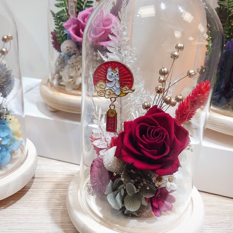 日系永生花LED玻璃罩夜燈/永生花/玫瑰花/擺飾/花禮/禮物/開幕