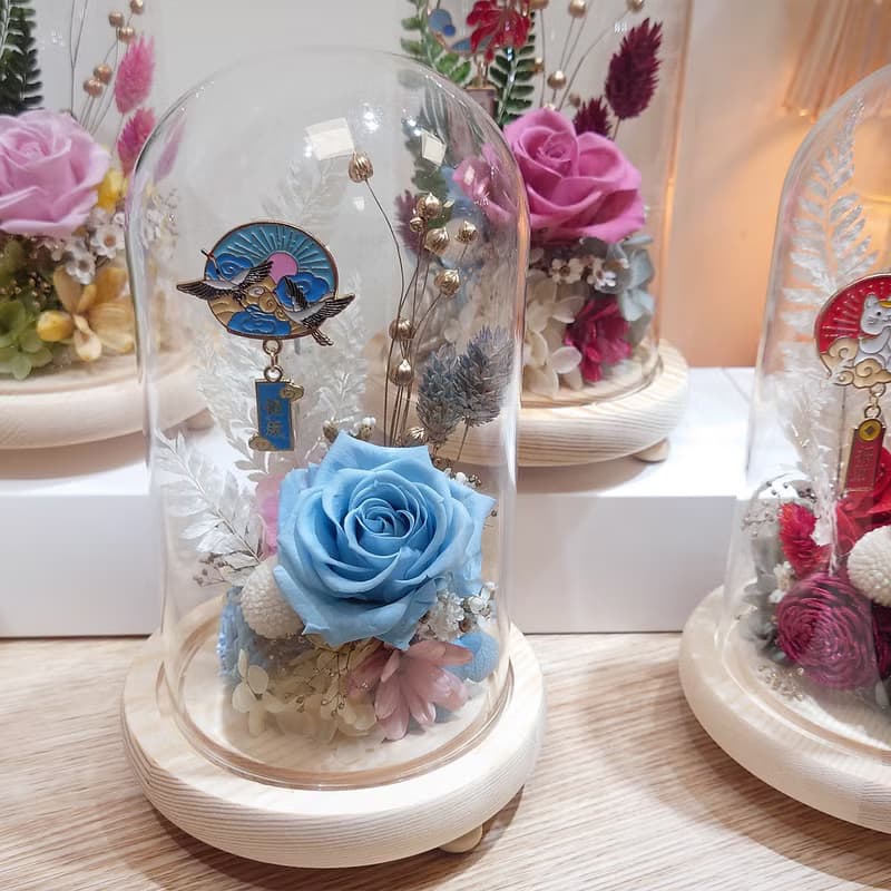 日系永生花LED玻璃罩夜燈/永生花/玫瑰花/擺飾/花禮/禮物/開幕