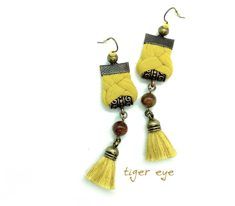 Indie Style Tiger Eye Beaded Bohemian Yellow Tassel Earrings Jewelry Gift IdeaIn