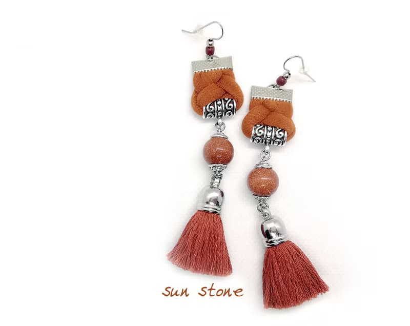 Indie Style Tiger Eye Beaded Bohemian Yellow Tassel Earrings Jewelry Gift IdeaIn