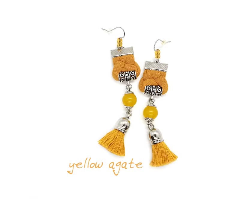 Indie Style Tiger Eye Beaded Bohemian Yellow Tassel Earrings Jewelry Gift IdeaIn