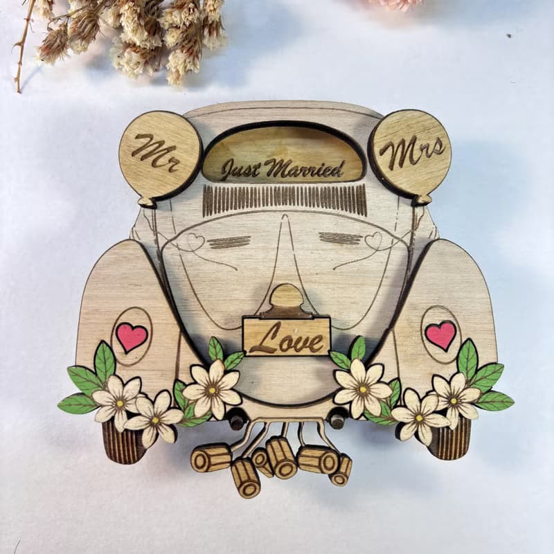Wooden Wedding Money Holder – Beetle Wedding Decor, Personalized Money Gift Box