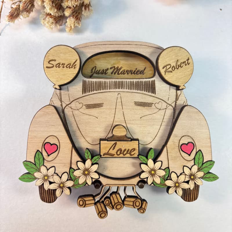 Wooden Wedding Money Holder – Beetle Wedding Decor, Personalized Money Gift Box