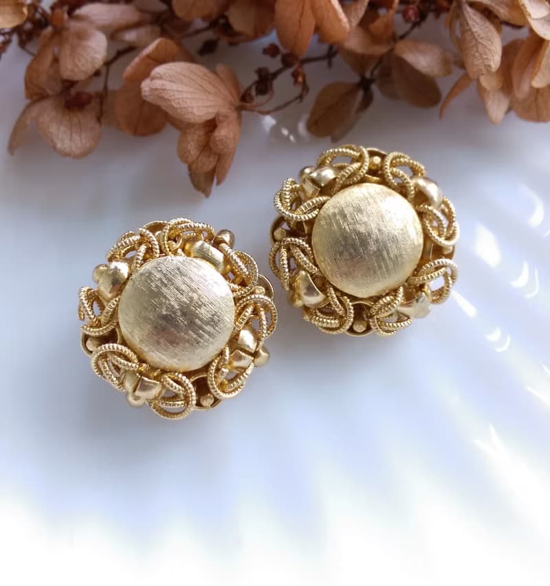 Vintage Jewelry 西洋古董飾品 金色調 金絲纏繞 夾式耳環