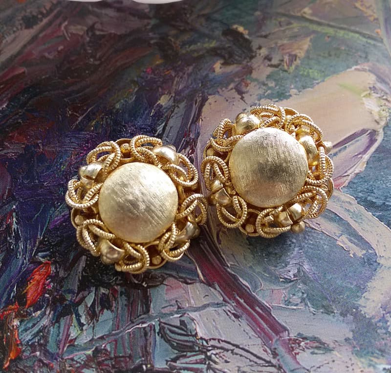 Vintage Jewelry 西洋古董飾品 金色調 金絲纏繞 夾式耳環