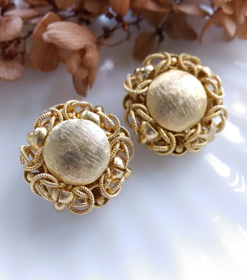 Vintage Jewelry 西洋古董飾品 金色調 金絲纏繞 夾式耳環