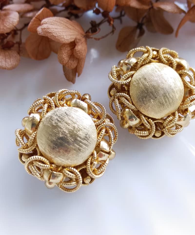 Vintage Jewelry 西洋古董飾品 金色調 金絲纏繞 夾式耳環
