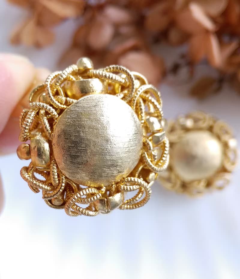 Vintage Jewelry 西洋古董飾品 金色調 金絲纏繞 夾式耳環
