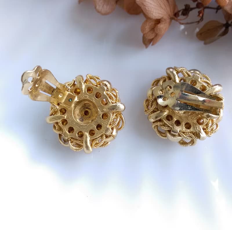Vintage Jewelry 西洋古董飾品 金色調 金絲纏繞 夾式耳環
