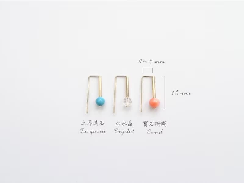 極簡幾何 天然寶石級珊瑚 14K GF 包金 小直管長方開口耳環