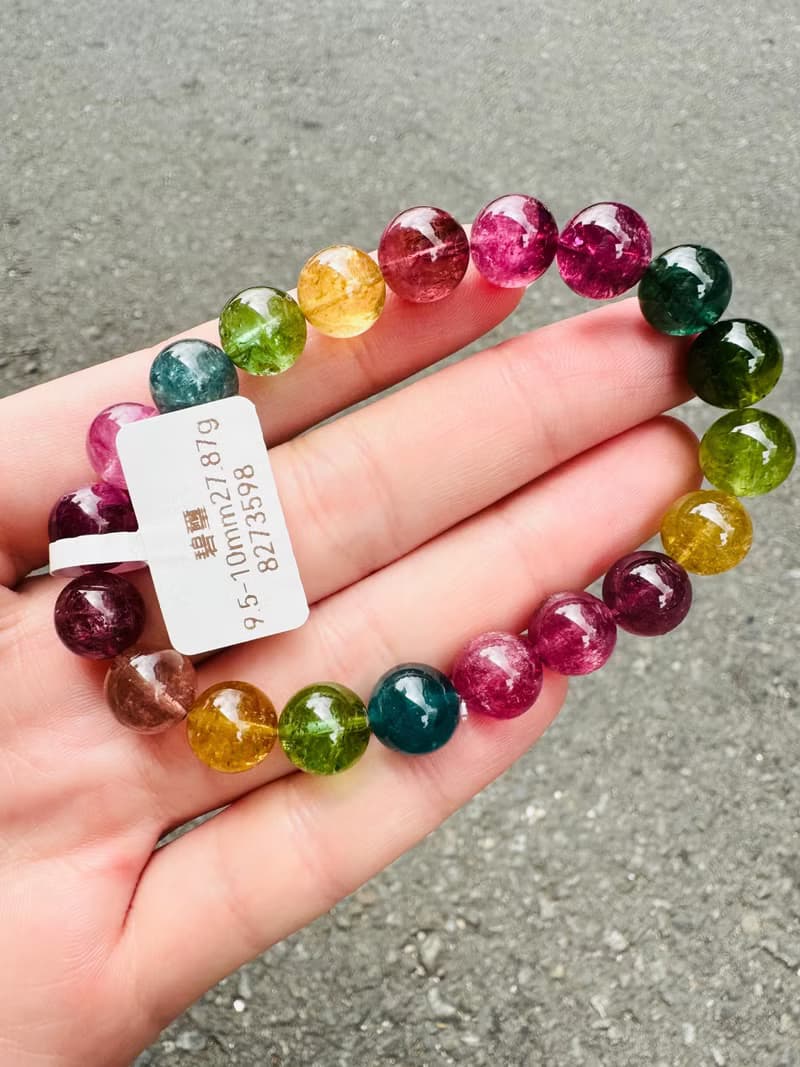 明亮色系彩碧璽珠碧璽9.5-10mm27.87g帶藍碧璽西柚金絲雀