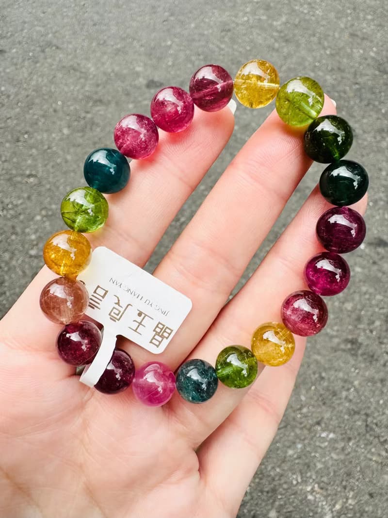 明亮色系彩碧璽珠碧璽9.5-10mm27.87g帶藍碧璽西柚金絲雀