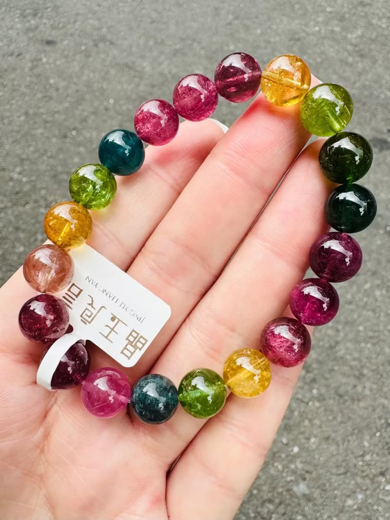 明亮色系彩碧璽珠碧璽9.5-10mm27.87g帶藍碧璽西柚金絲雀