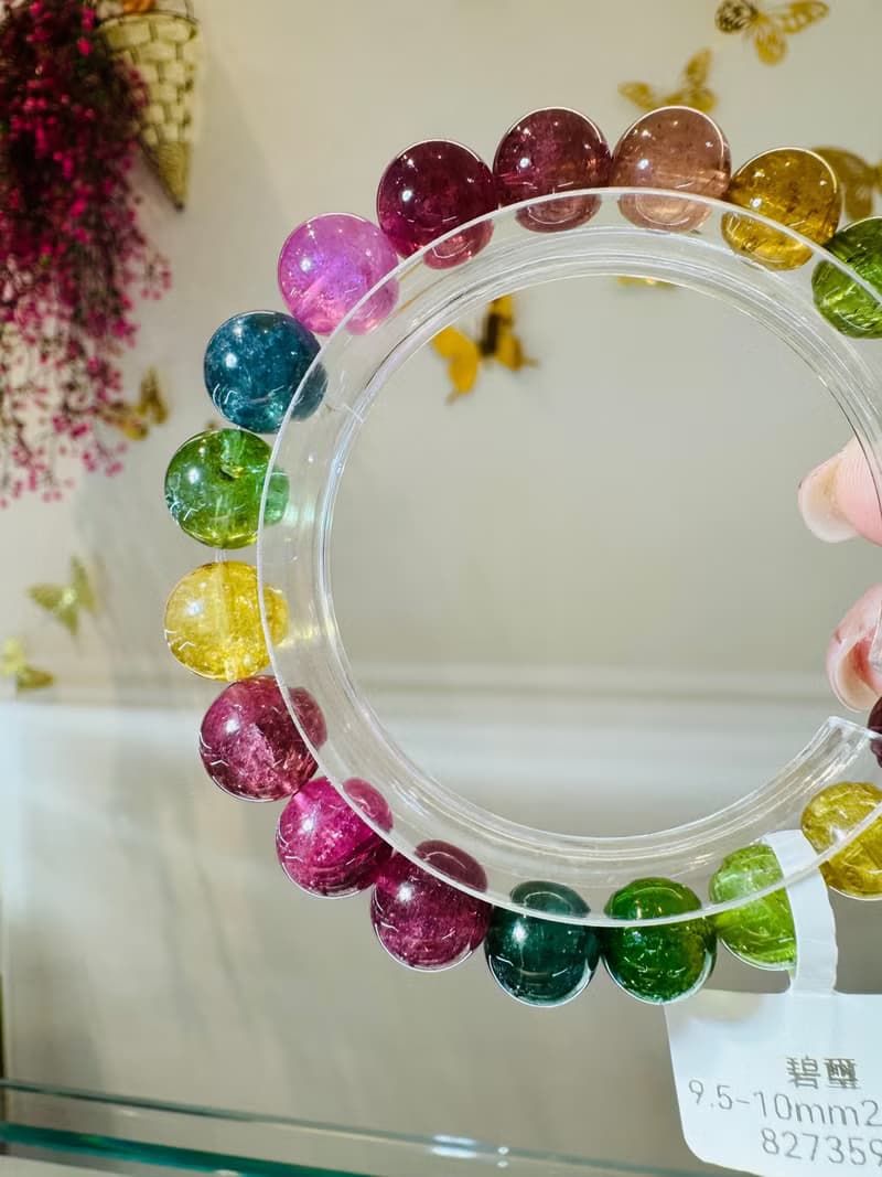 明亮色系彩碧璽珠碧璽9.5-10mm27.87g帶藍碧璽西柚金絲雀