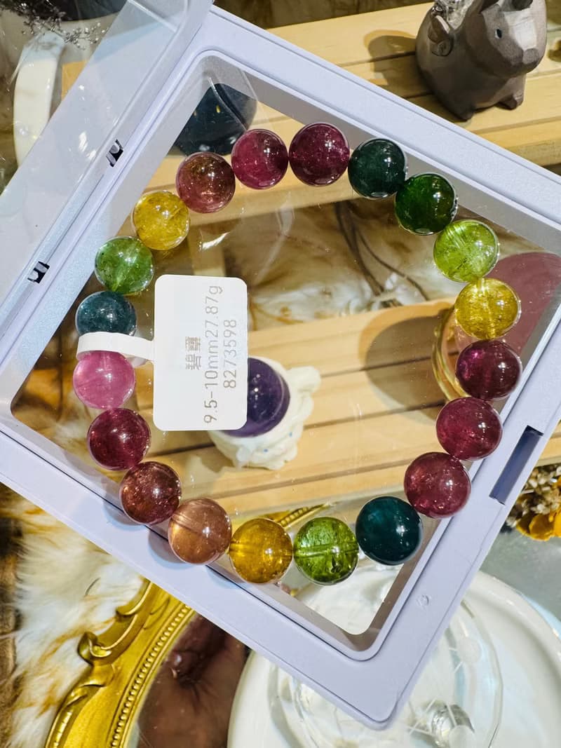 明亮色系彩碧璽珠碧璽9.5-10mm27.87g帶藍碧璽西柚金絲雀