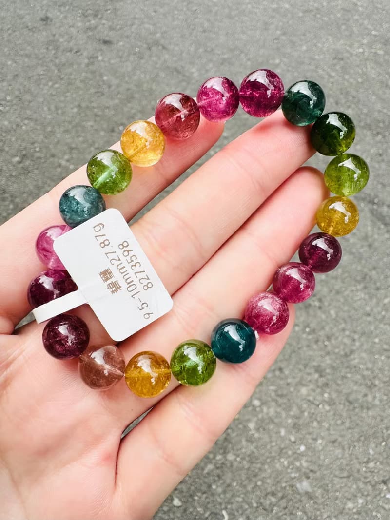 明亮色系彩碧璽珠碧璽9.5-10mm27.87g帶藍碧璽西柚金絲雀