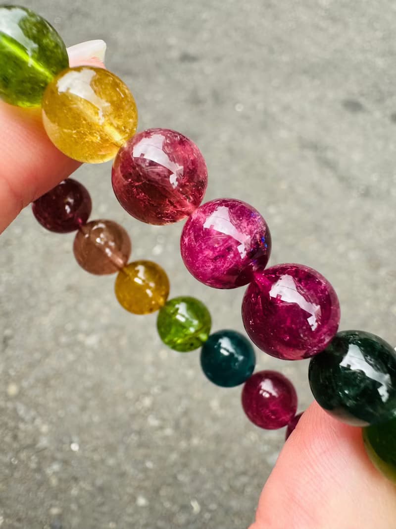 明亮色系彩碧璽珠碧璽9.5-10mm27.87g帶藍碧璽西柚金絲雀