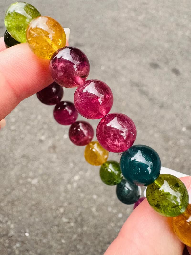 明亮色系彩碧璽珠碧璽9.5-10mm27.87g帶藍碧璽西柚金絲雀