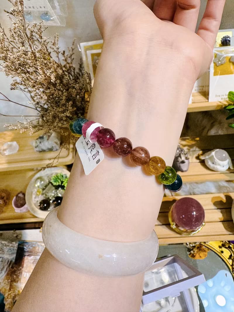 明亮色系彩碧璽珠碧璽9.5-10mm27.87g帶藍碧璽西柚金絲雀