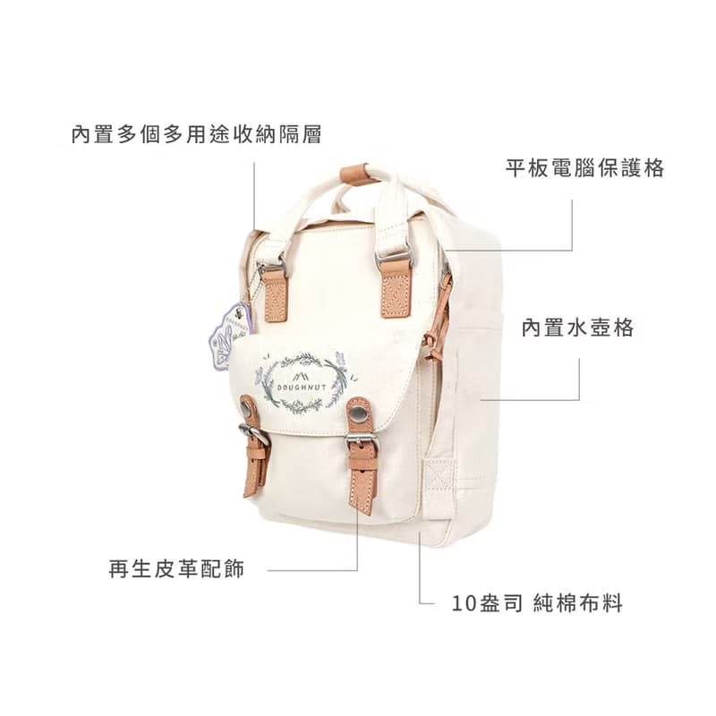 【DOUGHNUT】10.5吋  迷你後背包 馬卡龍 水壺格 刺繡-米黃 SF