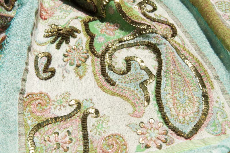 喀什米爾Cashmere/水煮羊毛披肩/針織圍巾/刺繡圍巾/羊絨披巾-花