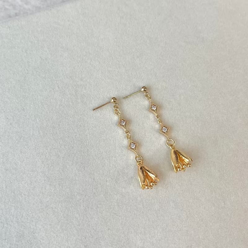 14K包金 金色星芒鈴蘭耳環 耳夾 14KGF