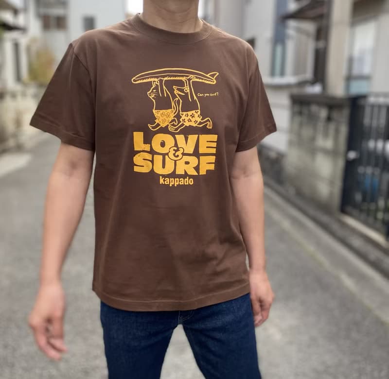 猫と青蛙のTシャツ　チョコレートブラウン　男女兼用