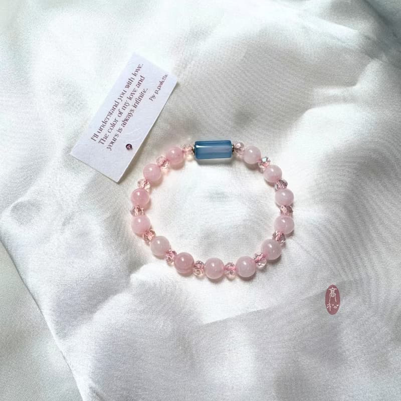 藍貓眼粉晶氣質配色手鍊