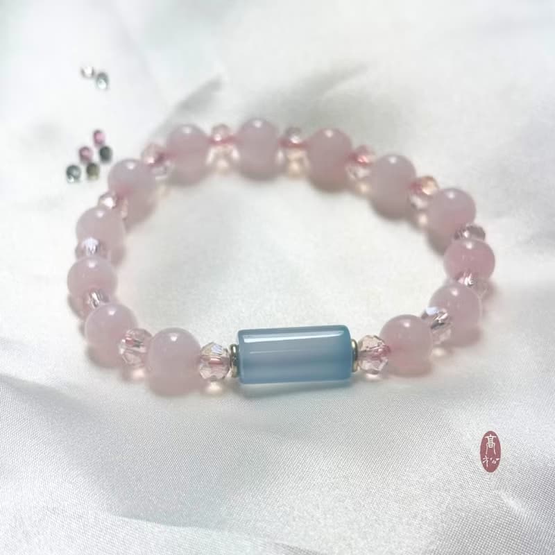 藍貓眼粉晶氣質配色手鍊