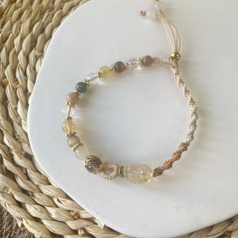 柔和黃水晶貔貅輪編手鍊