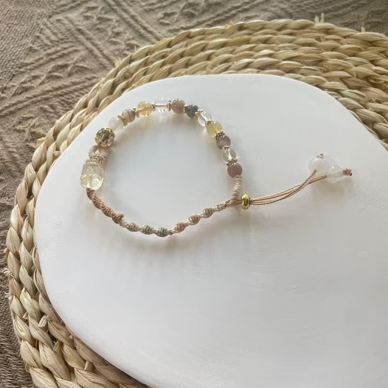 柔和黃水晶貔貅輪編手鍊