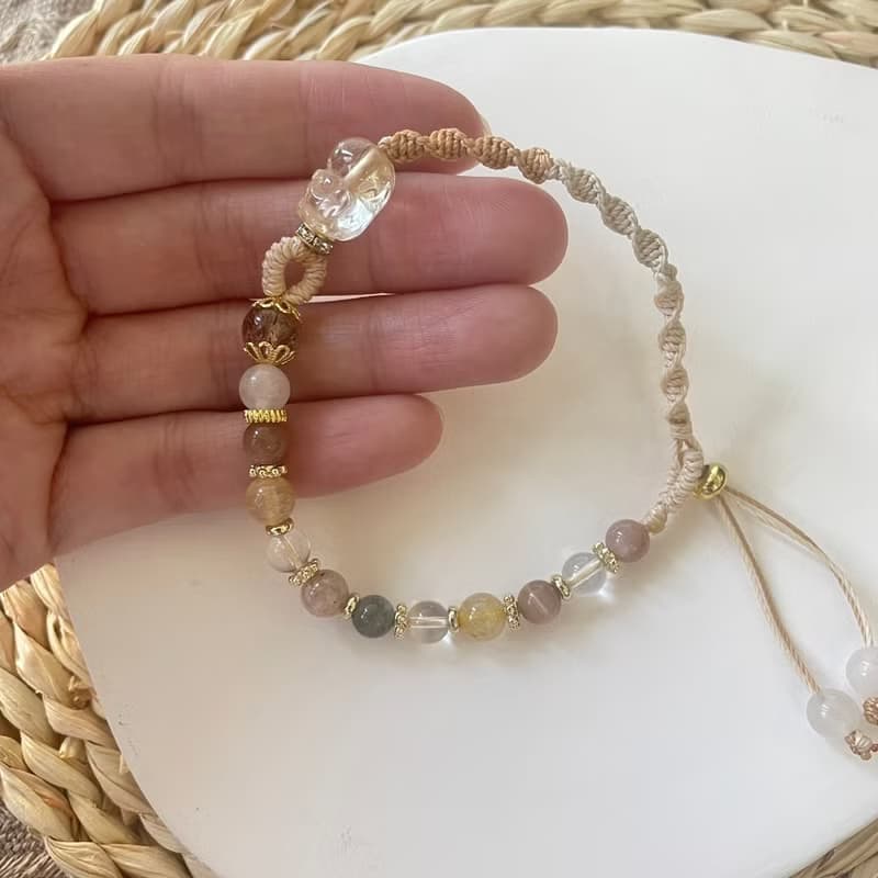 柔和黃水晶貔貅輪編手鍊