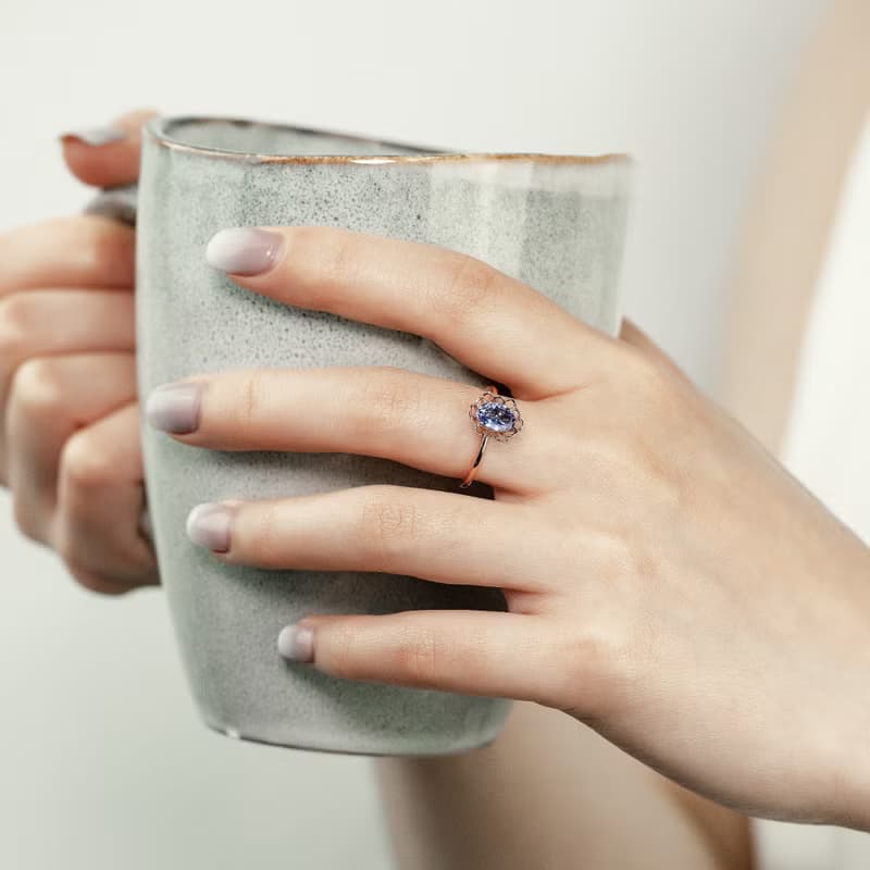 【PurpleMay Jewellery】純18K金坦桑石天然寶石復古花卉TB-R169