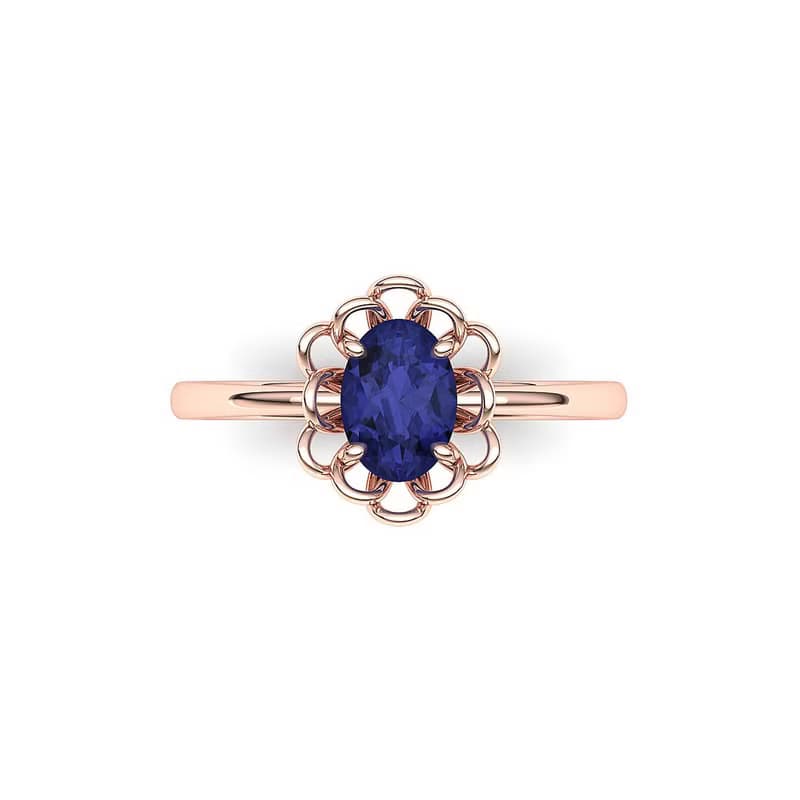 【PurpleMay Jewellery】純18K金坦桑石天然寶石復古花卉TB-R169