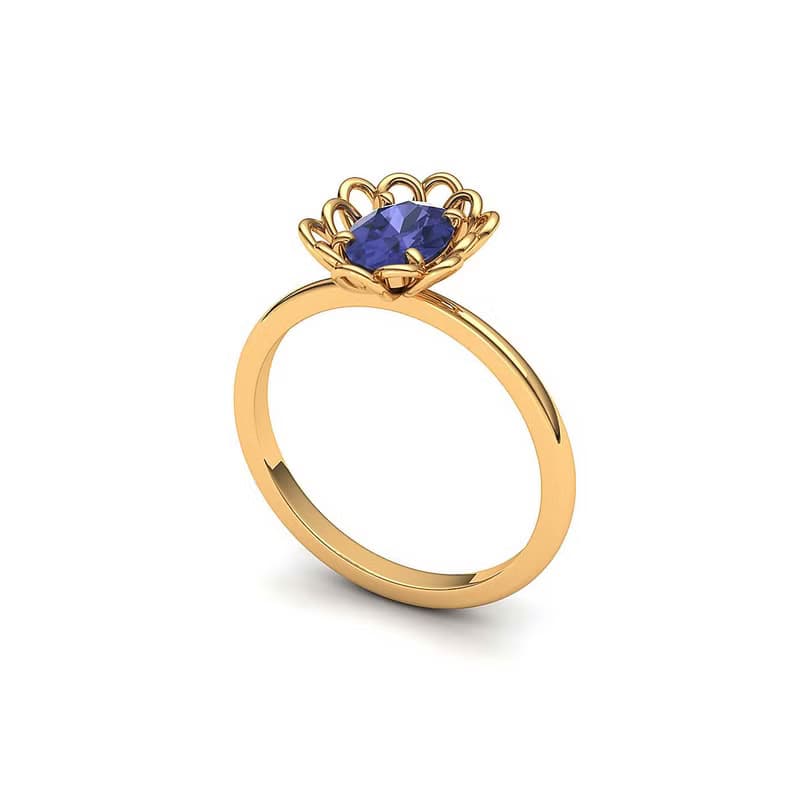 【PurpleMay Jewellery】純18K金坦桑石天然寶石復古花卉TB-R169