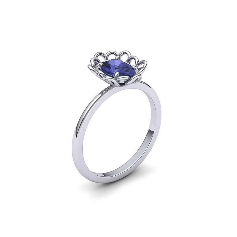 【PurpleMay Jewellery】純18K金坦桑石天然寶石復古花卉TB-R169