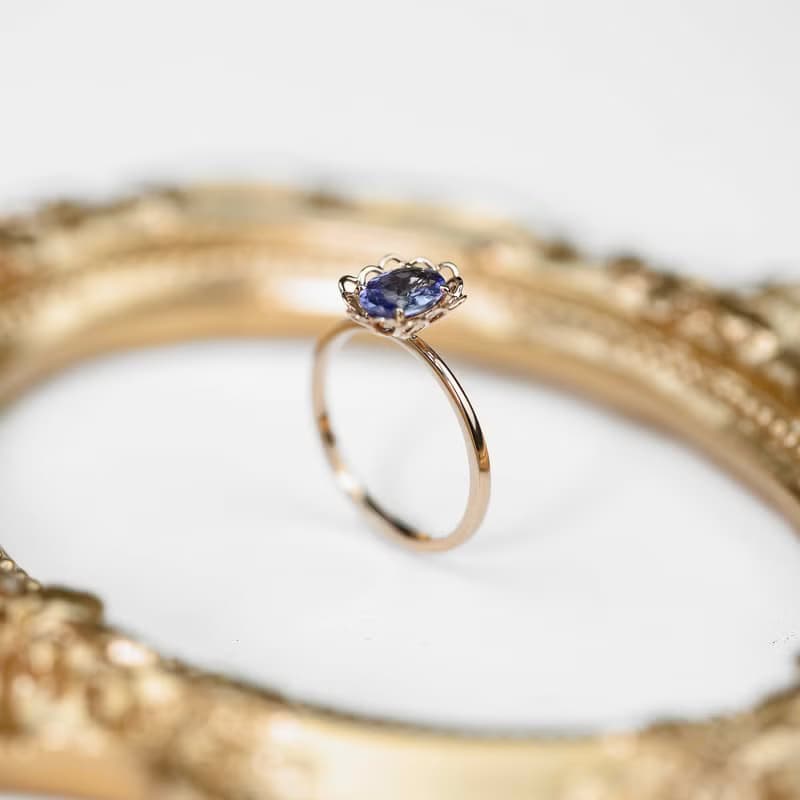 【PurpleMay Jewellery】純18K金坦桑石天然寶石復古花卉TB-R169